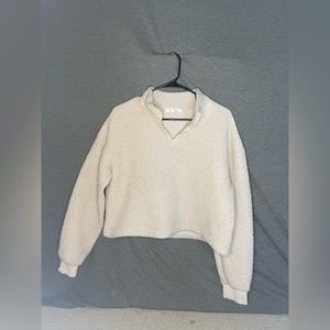 Cream fuzzy cropped shirt